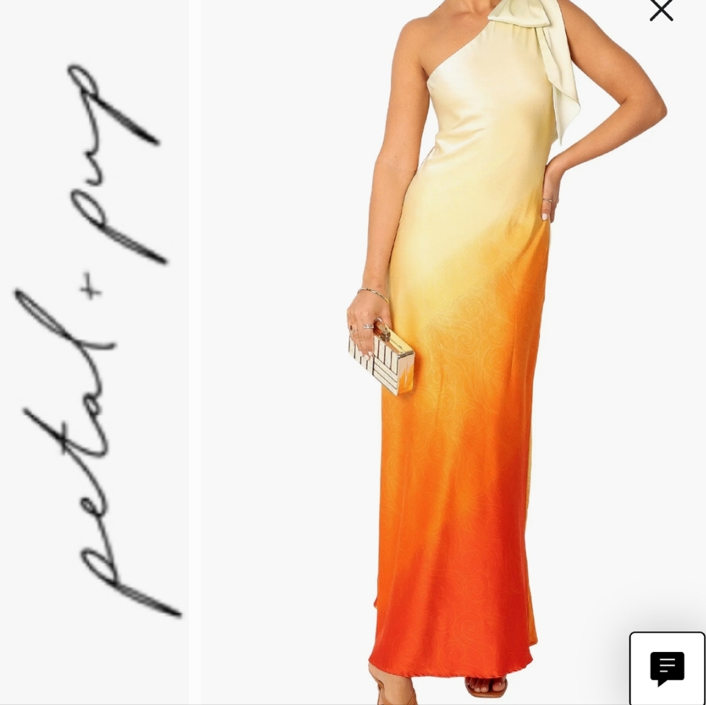 Petal & Pup One-Shoulder Ombre Midi Dress in Cream and Orange